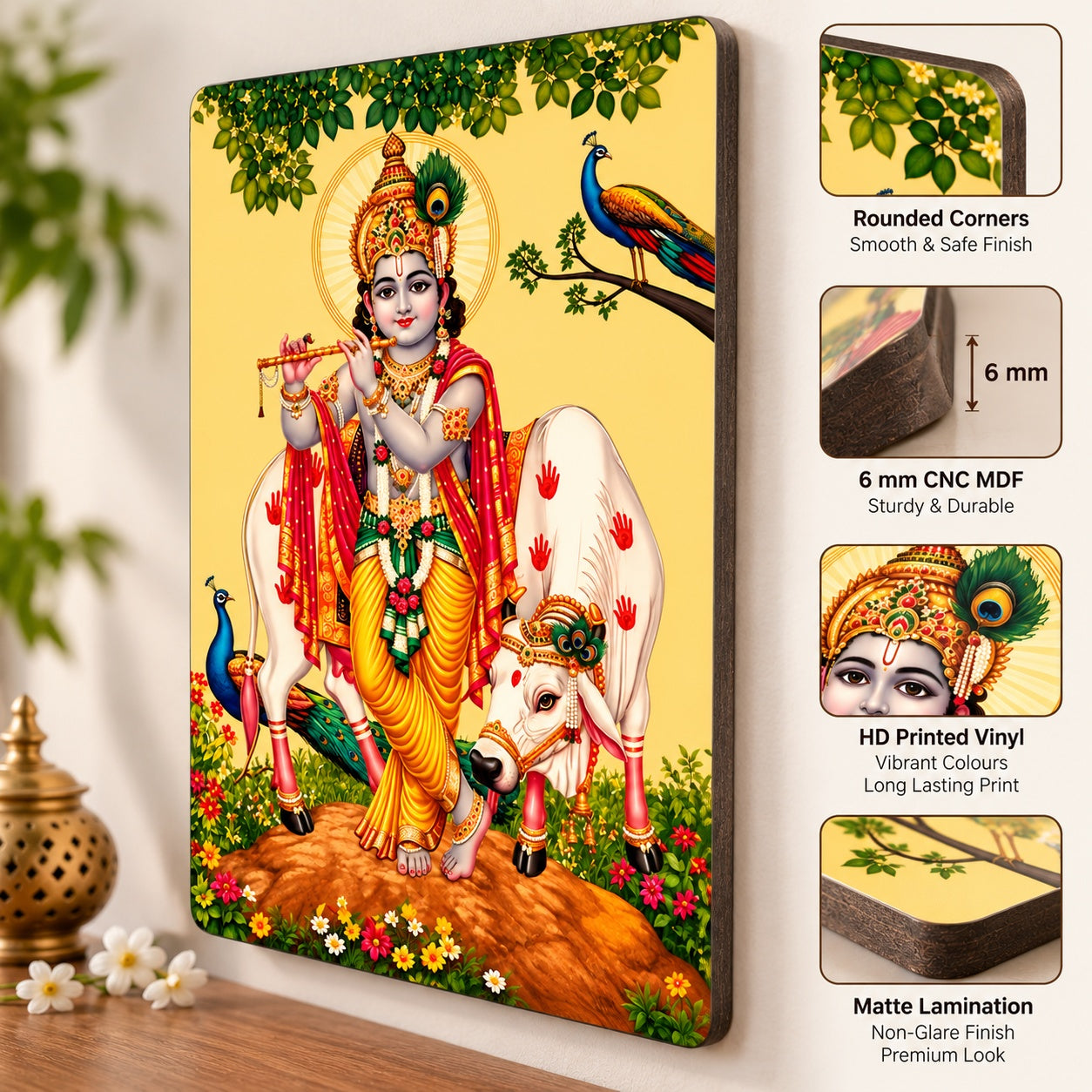 God Krishna wall painting for temple corner