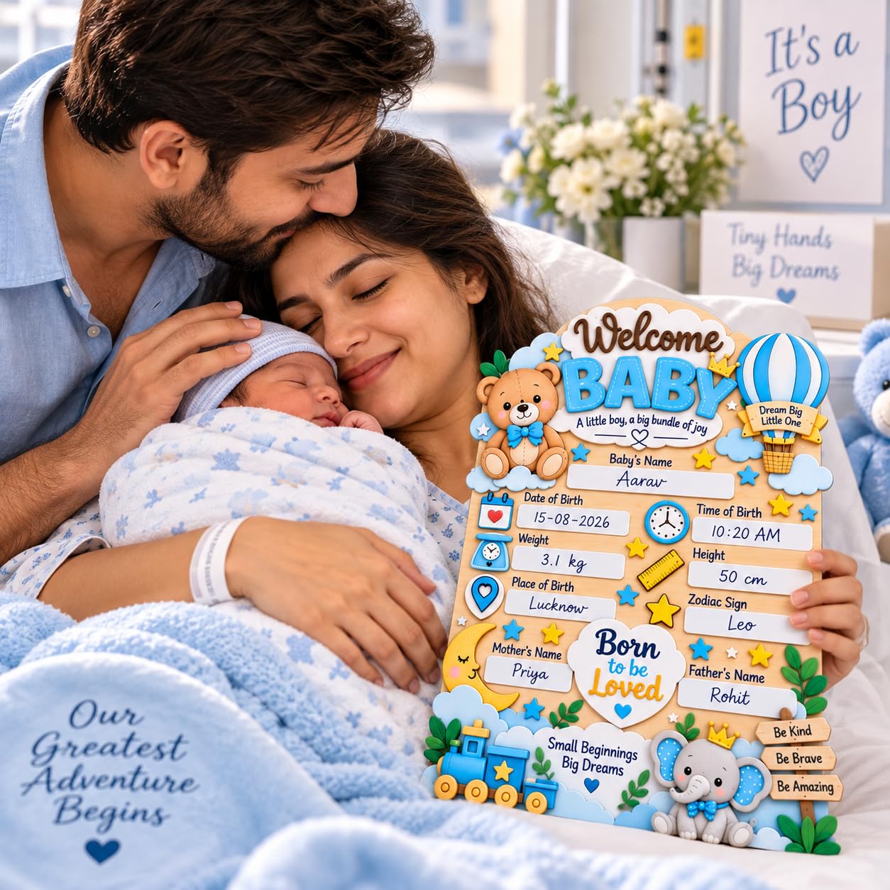 Custom baby birth announcement board for home