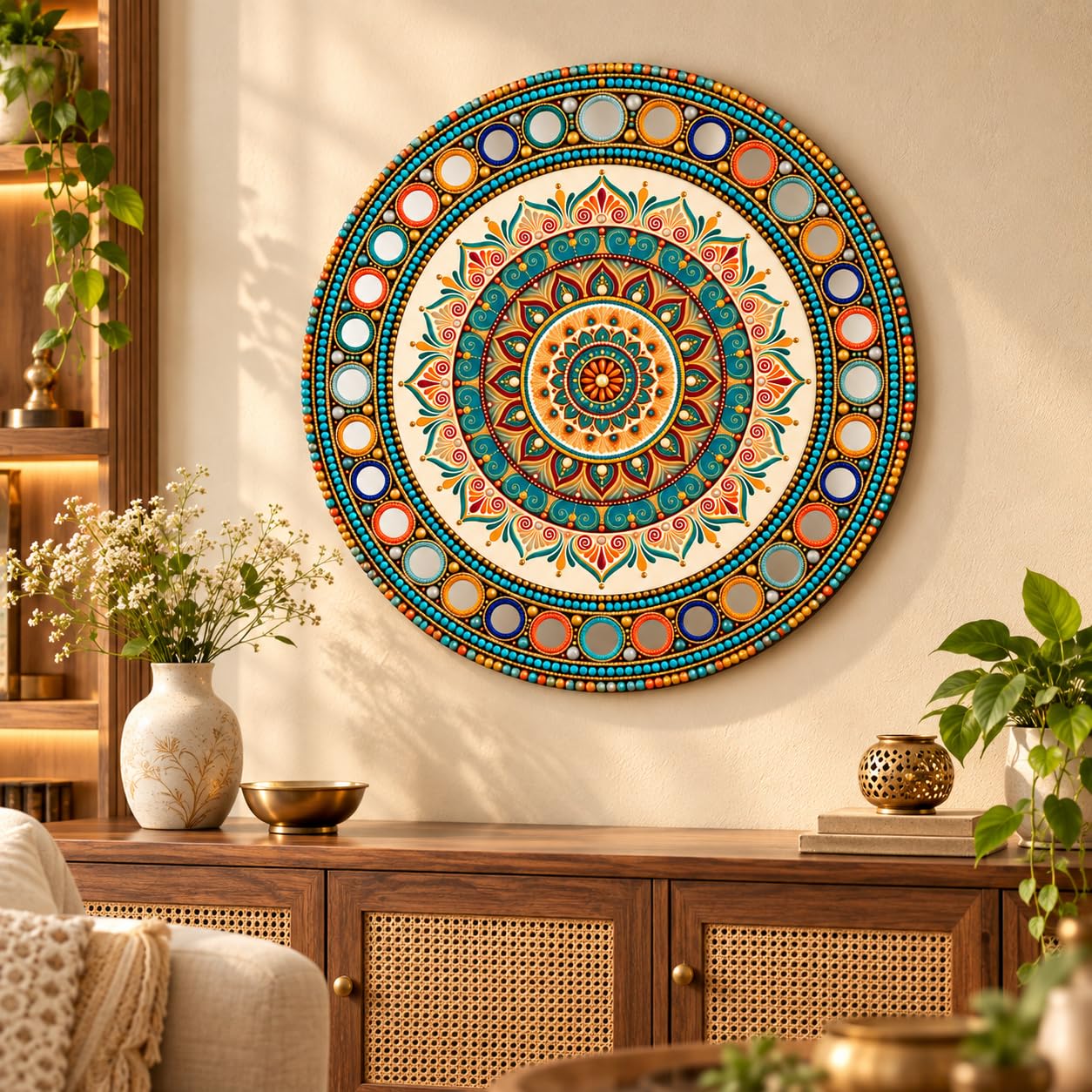ethnic Indian wall decor mirror work