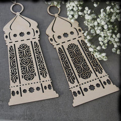 Cliths Pack of 2 Ramadan Mubarak Wooden Lanterns Islamic Wall Hanging Decor Eid Mubarak LED Light Holder