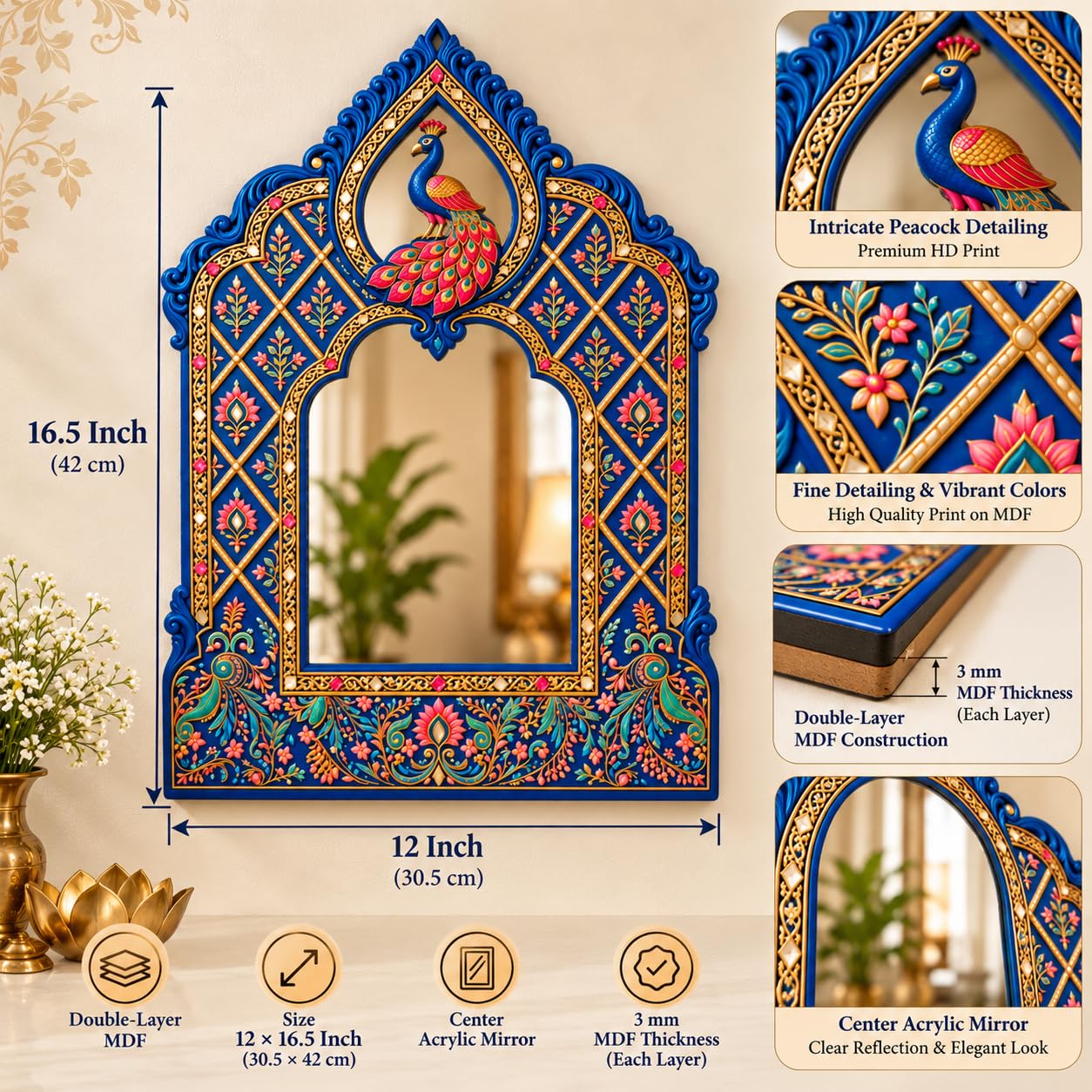 traditional peacock wall mirror hanging decor