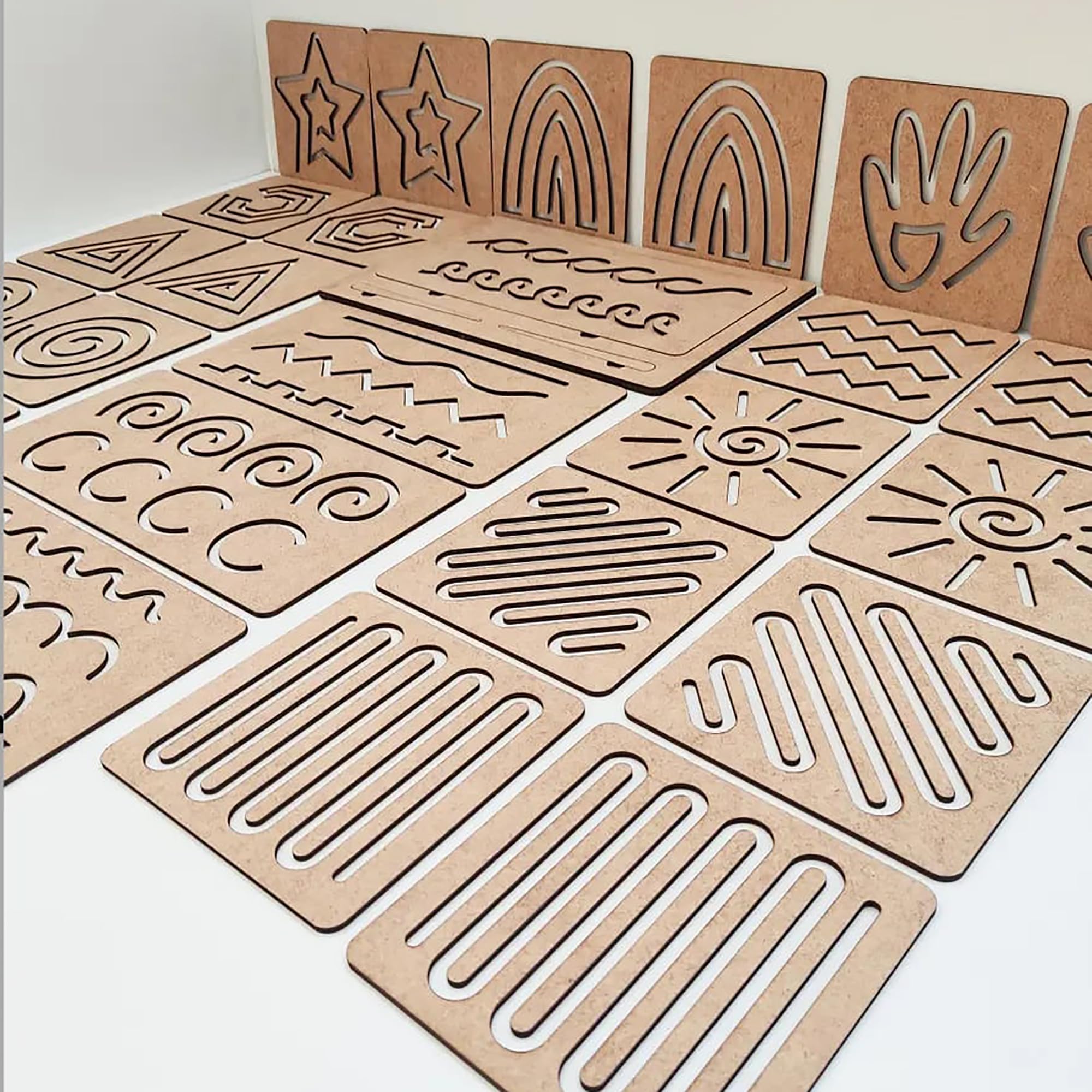 Montessori inspired wooden shape stencil learning toy