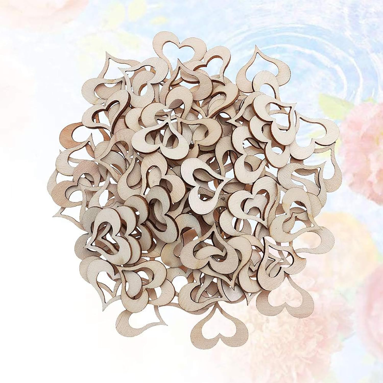 Collection of wooden heart-shaped cutouts on a soft, blurred background