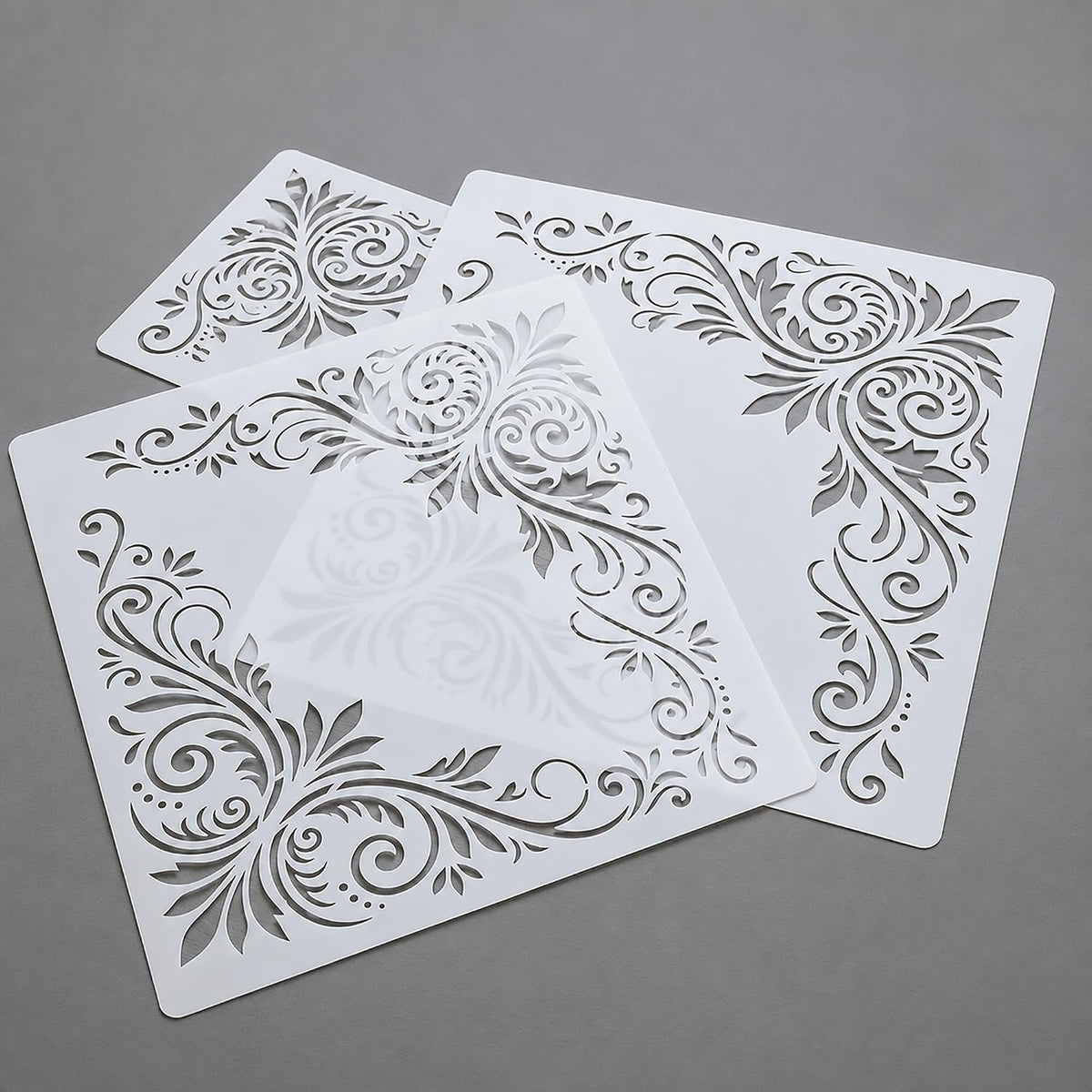 Baroque Floral Corner PET Painting Stencil for DIY Art & Craft Scroll Border Template for Wall Furniture Wood Canvas & Fabric 11.81 x 11.81 Inch, Cliths