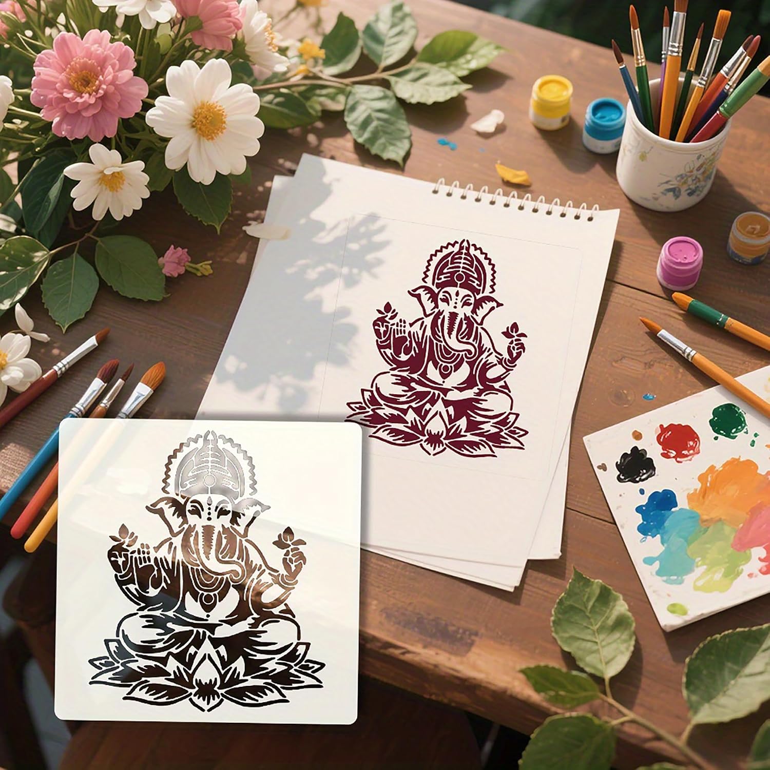 reusable ganesha stencil for canvas and wood