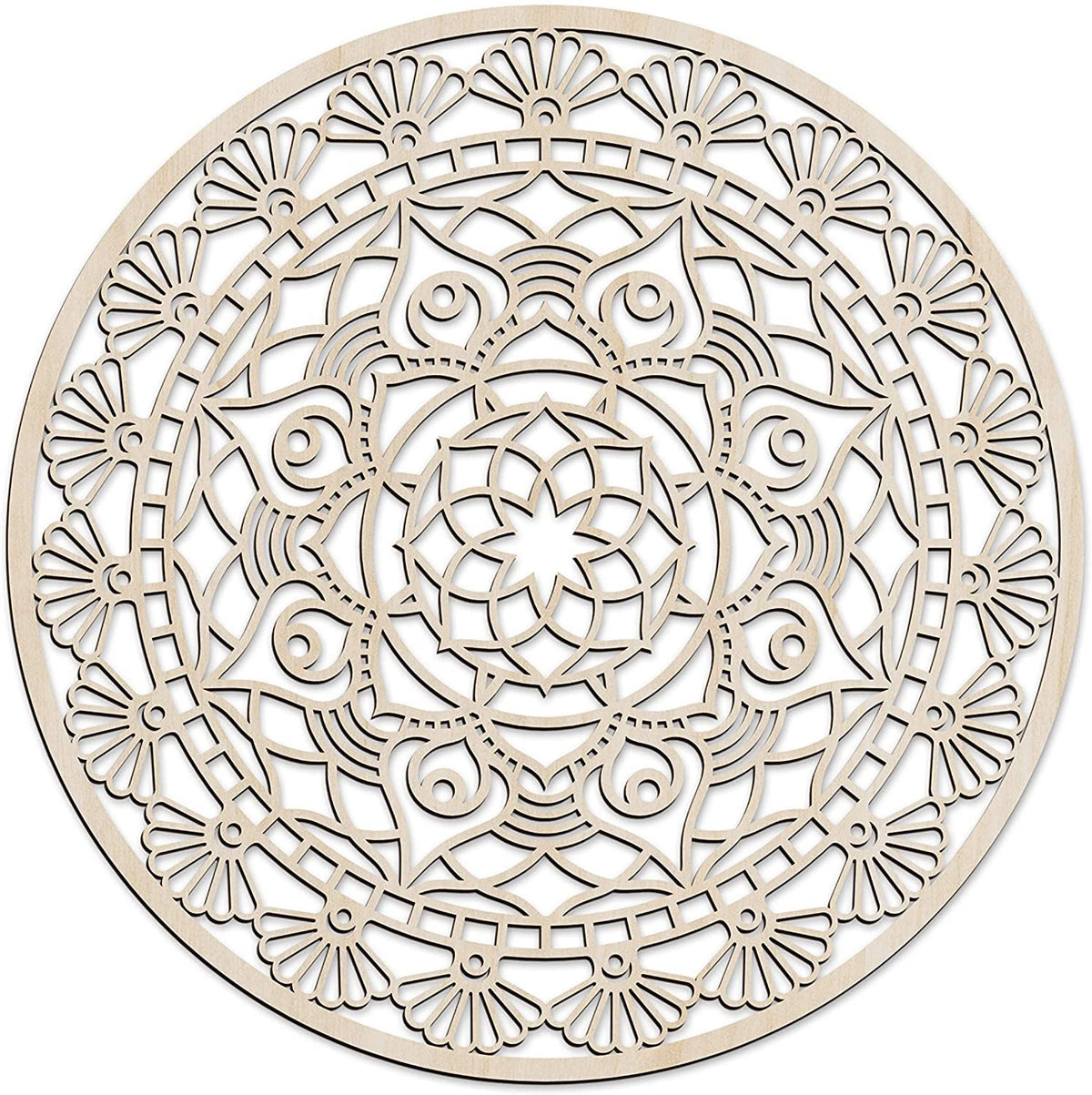 American Elm Mandala Wooden Wall Art Floral Oriental Design in Birch Plywood, Rustic Decor
