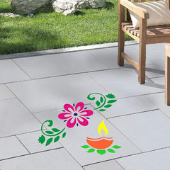 Cliths Wooden Rangoli Set for Diwali DIY Décor Flower & Diya Design Cutouts for Painting, Home Decoration, Festival Crafts