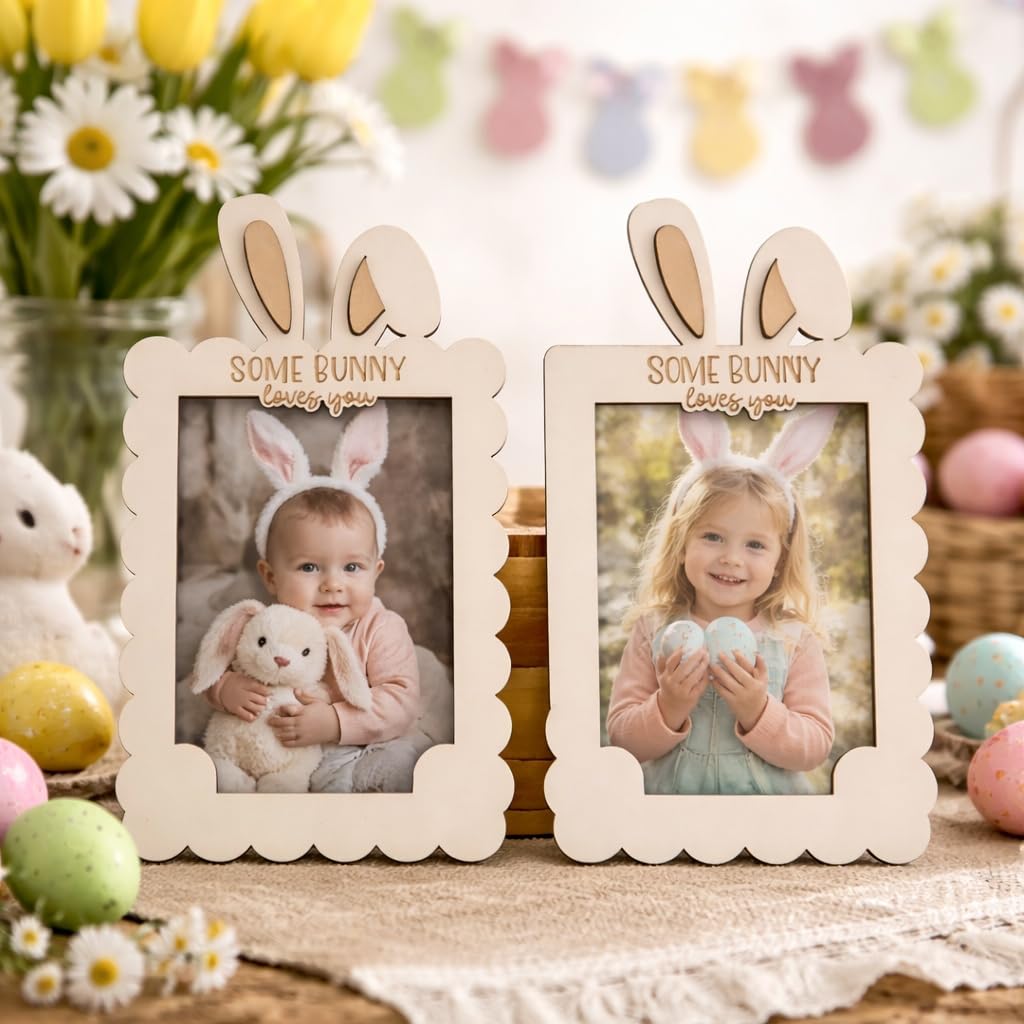 ready to display Easter bunny picture frames for table decor