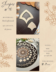 Birch plywood cutouts with geometric shapes on a decorative surface.
