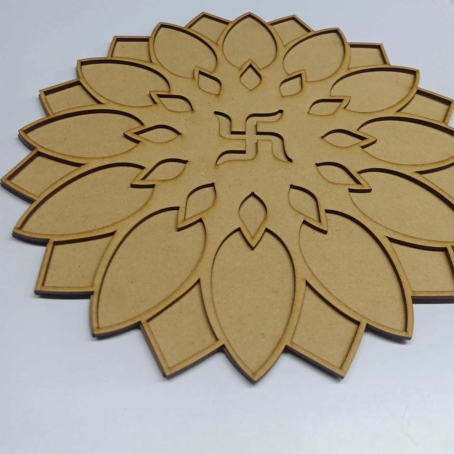 Decorative wooden cutout with floral pattern on a white background