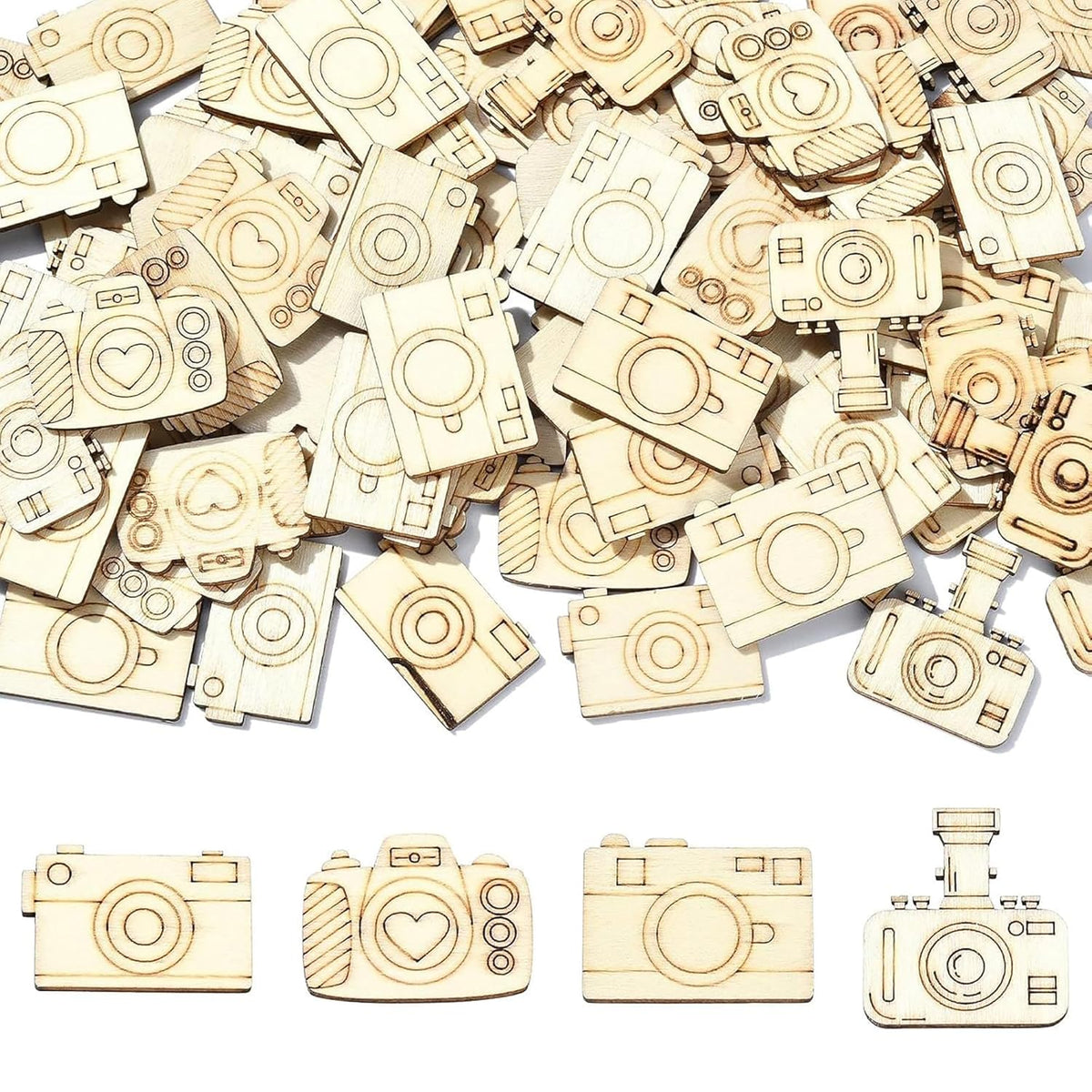 Cliths Pack of 20 Camera Wood Cutouts MDF Crafts DIY Photography Themed Decor Paintable Wooden Shapes