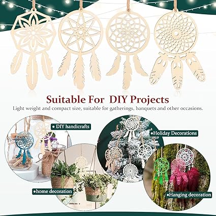 Cliths 20pcs Wooden DIY Dream Catchers Kits Unfinished Wood Dream Catcher Cutouts for Painting, Christmas Tree Hanging Ornaments, Home Craft Decoration