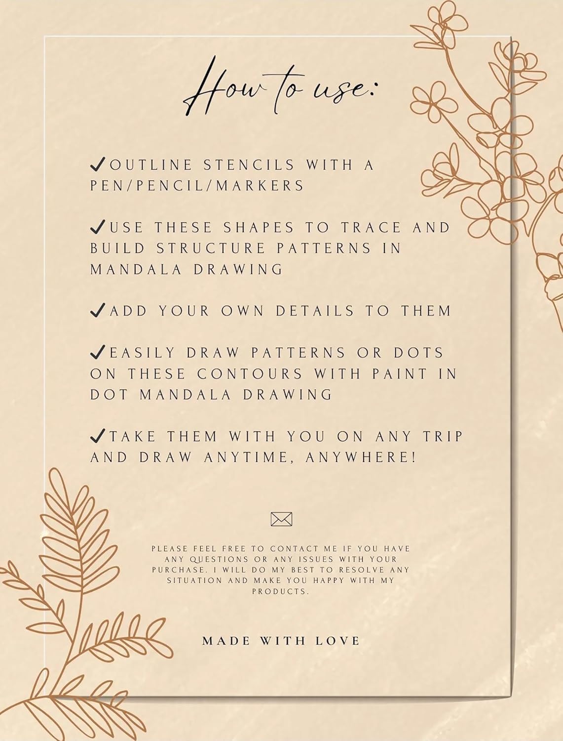 Instructions for using stencils with floral designs on a beige background