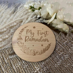 American Elm Pack of 3 My First Eid Ramadan Engraved Milestone Baby Plaque for Newborn Photoshoot Prop