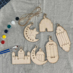 Cliths Set of 6 Wooden Eid DIY Paint Kits Islamic Crafts Ramadan Decor with Hanging Holes Family Activity & Gifts