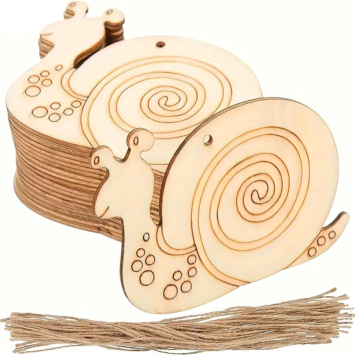 Wooden snail ornament with a tassel on a white background