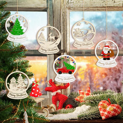 Set of Christmas-themed window decorations with festive scenes and text.