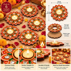 MDF flower candle holder set of 6 pieces