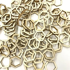 Collection of wooden hexagonal shapes on a white background