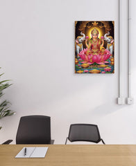 Cliths Laxmi Maa Wall Art Hindu Metal Print for Home, Office, Living Room Decor Divine Aluminum Frame with HD Waterproof Print, Festival Gift