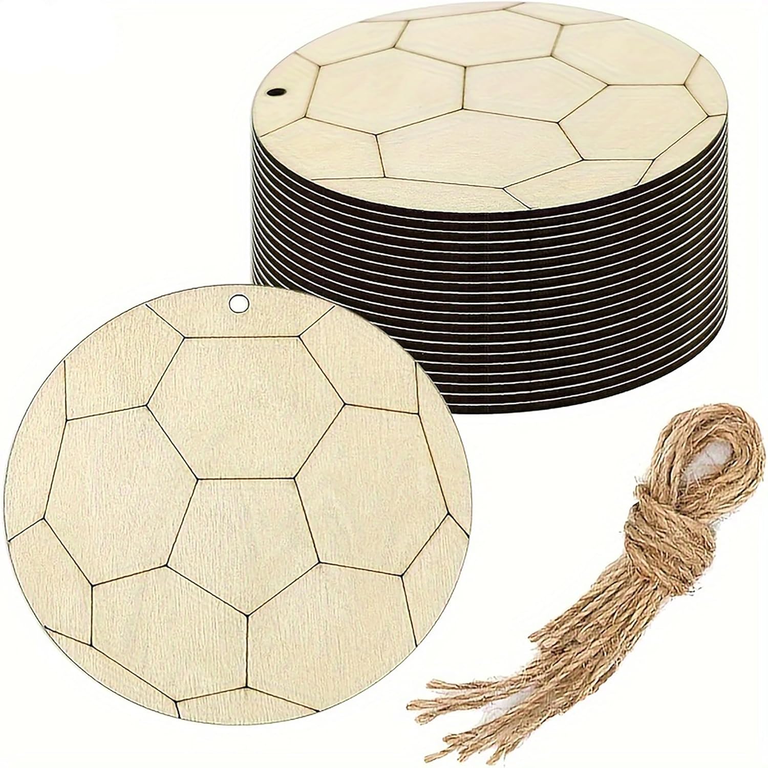 Wooden geometric shapes with a string on a white background