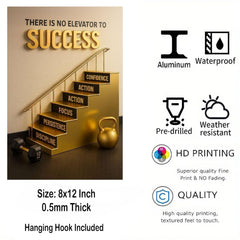 American Elm Motivational Wall Art - There Is No Elevator To Success Metal Print - 8x12 Inches Glossy Aluminum Quote for Office & Living Room