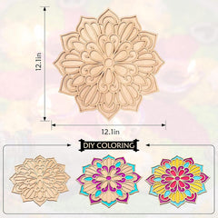 Decorative mandala design with color options and dimensions on a gradient background