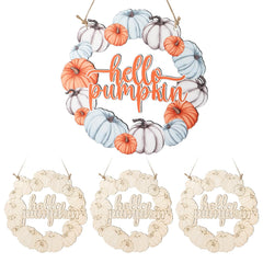Decorative wreaths with 'hello pumpkin' text and pumpkins on a white background