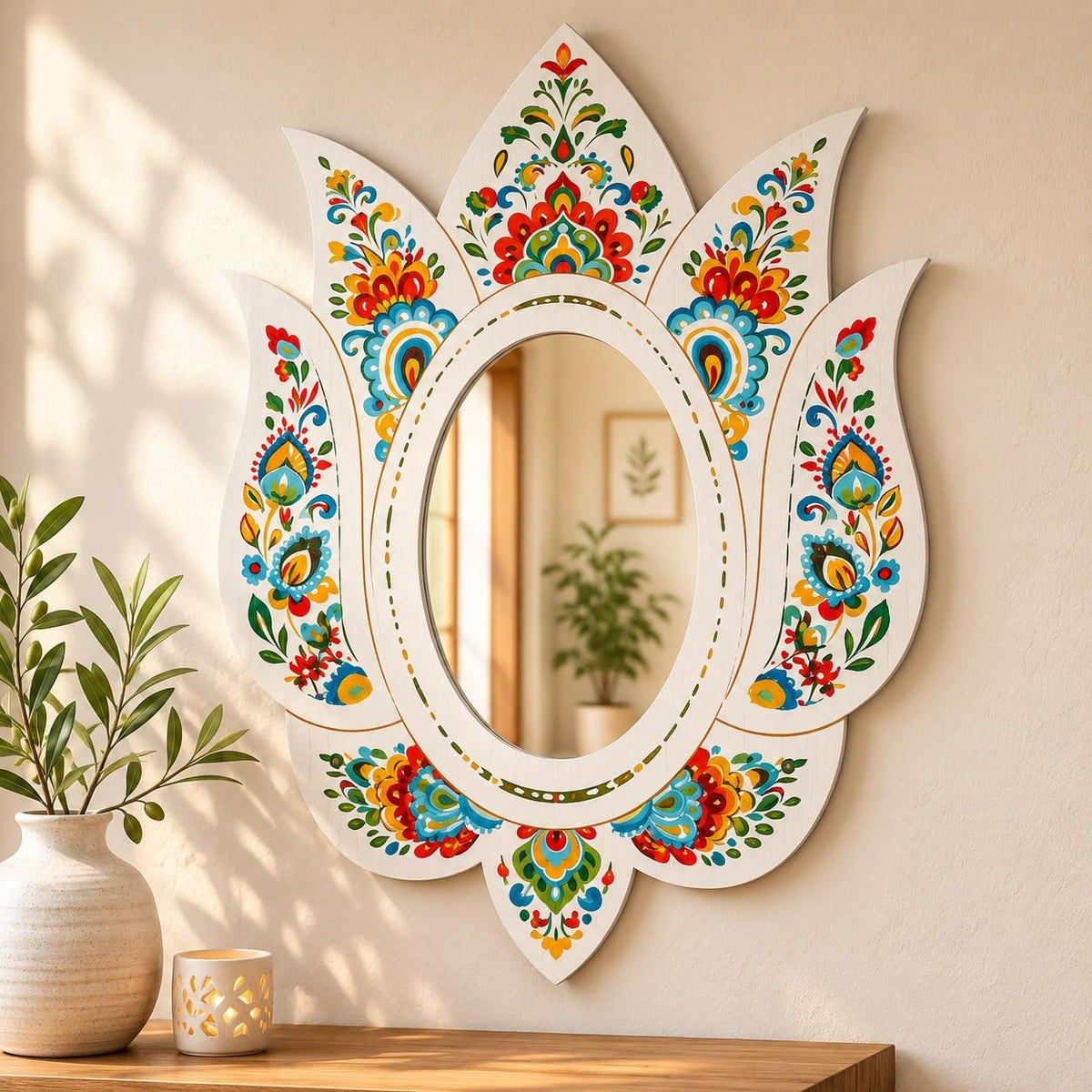 lotus floral acrylic mirror wall hanging