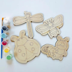 Cliths 4 Pcs Kids Wood Painting Kit DIY Craft Blanks for Party Favors & Classroom Activities Paintable Shapes Gift Set