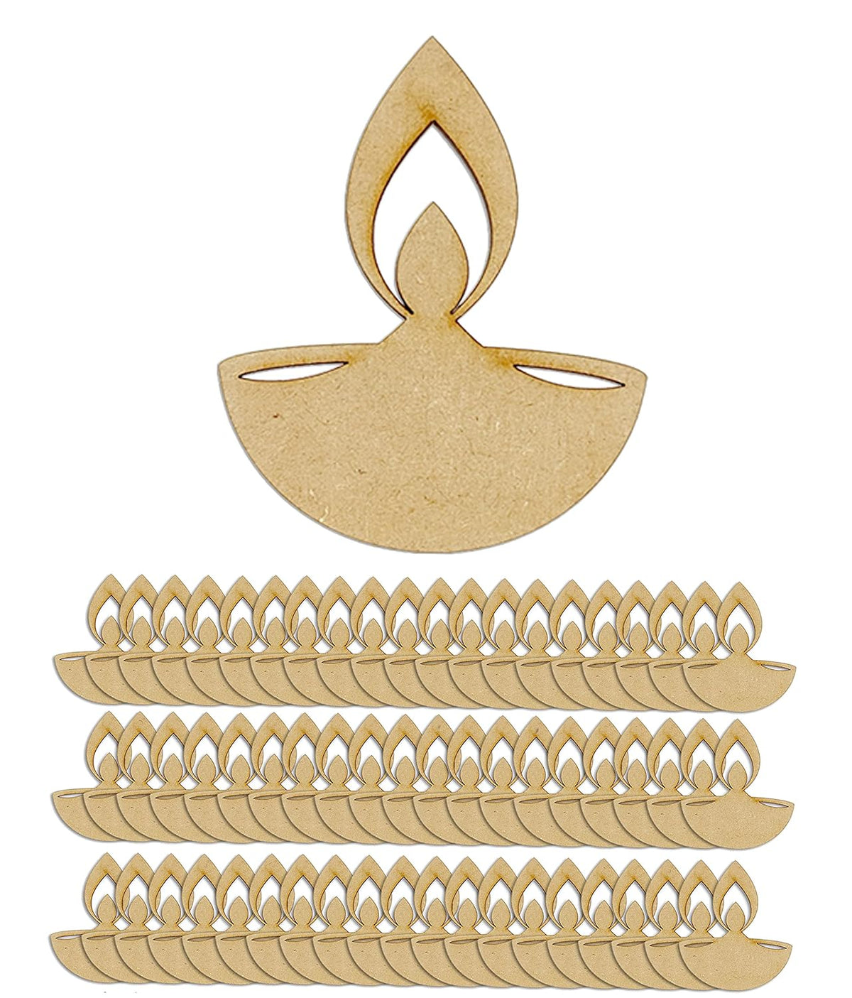 Set of wooden Diwali lamps on a white background