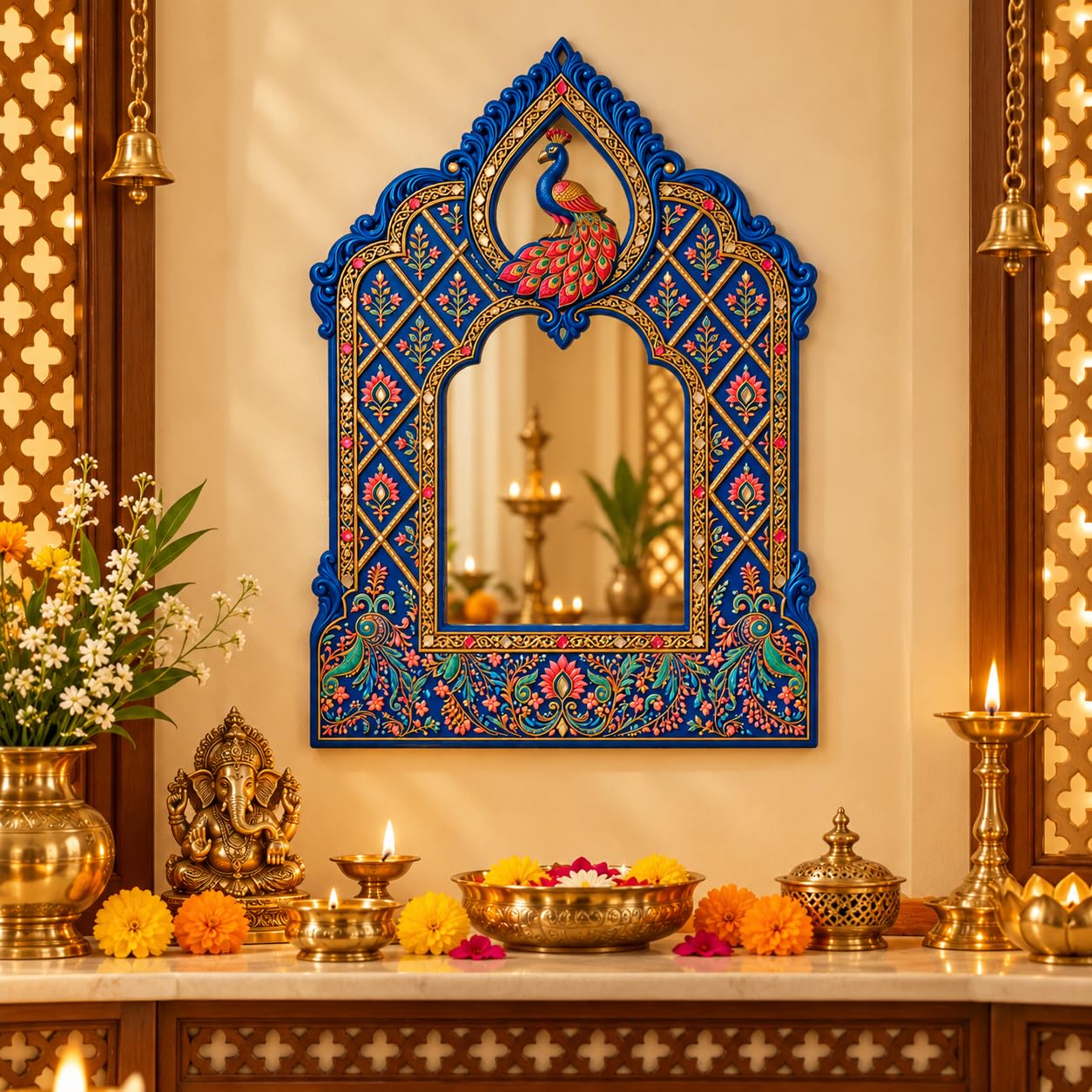 peacock design decorative wall mirror for dining room