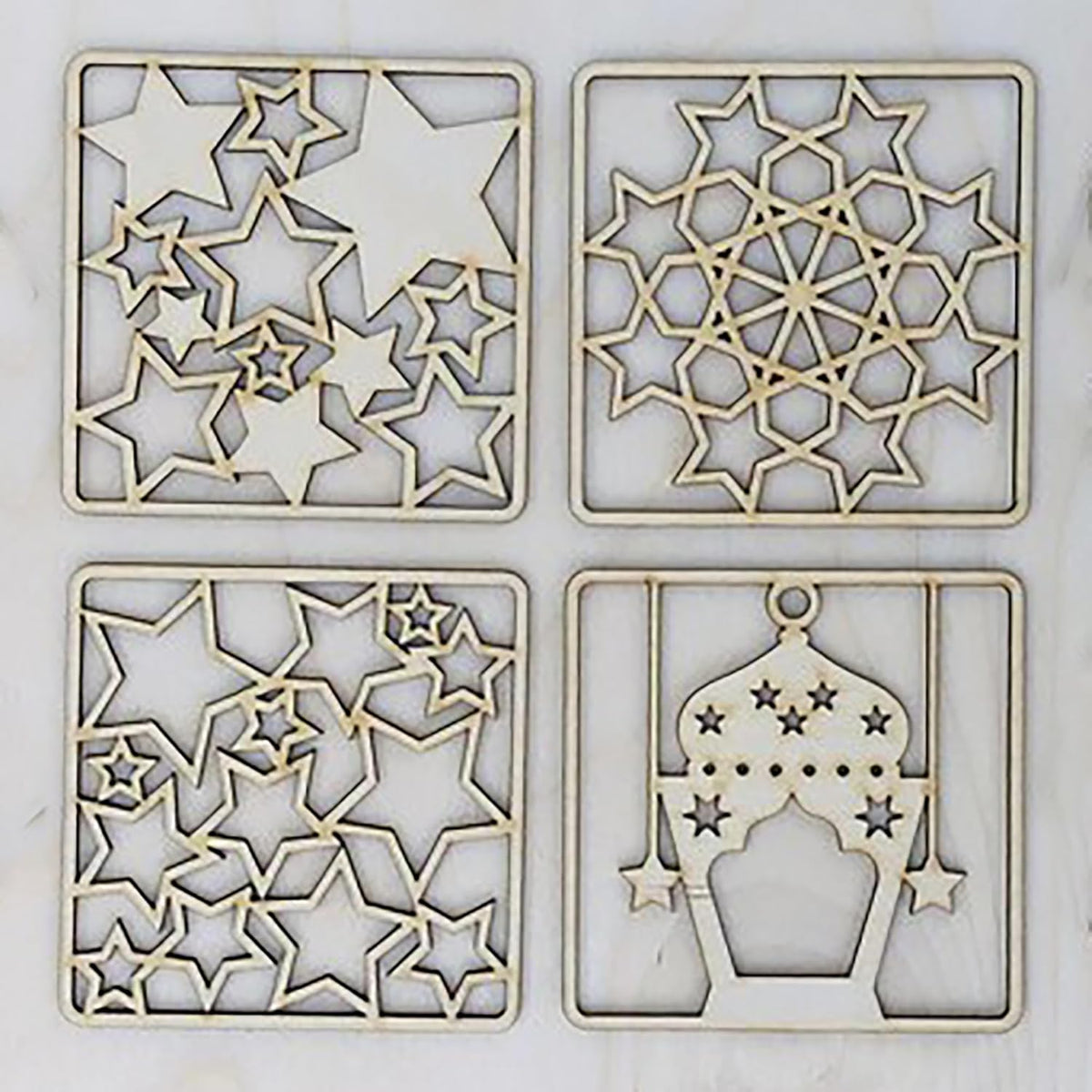Cliths Set of 12 Ramadan Coasters Wooden Drink Holders Eid Mubarak Table Decor Islamic Calligraphy DIY Craft