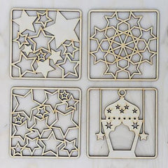 Cliths Set of 12 Ramadan Coasters Wooden Drink Holders Eid Mubarak Table Decor Islamic Calligraphy DIY Craft