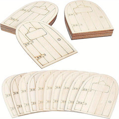 Wooden door-shaped cutouts on a white background