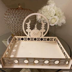 Cliths Wooden Eid Serving Tray Islamic Moon Design Party Platter Ramadan Dessert Tray Fruit & Sweet Display