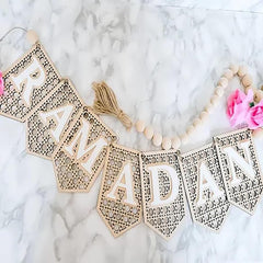 Cliths Ramadan Banner Wood Beads & Acrylic Decor Handmade Islamic Wall Sign Party Home Decor