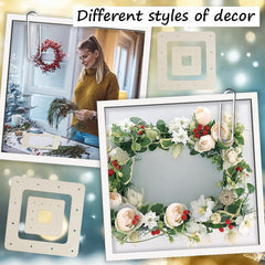 Decorative wreaths and frames with floral arrangements on a blue gradient background.