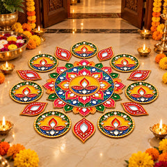 Diwali rangoli decoration with diya design for home