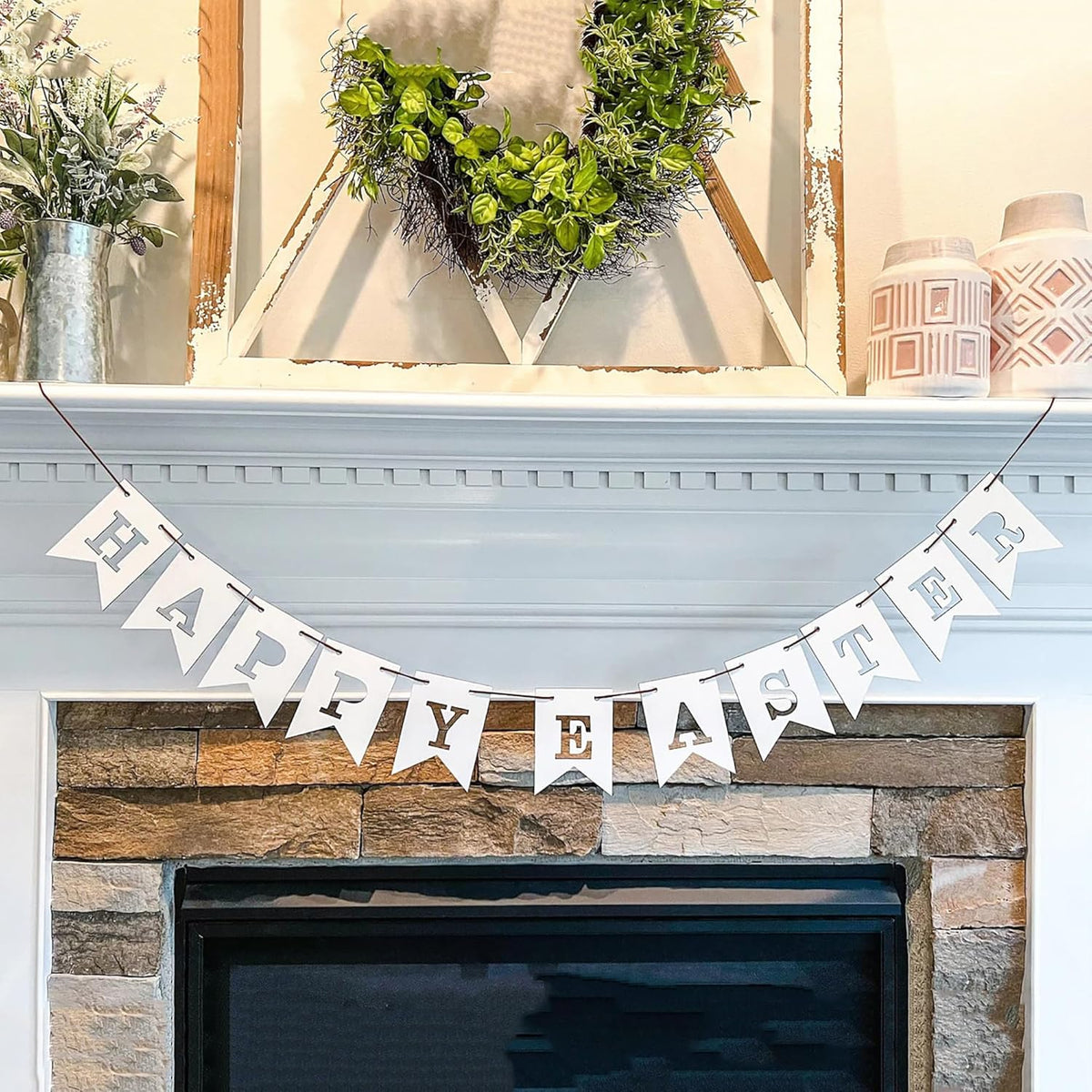 Cliths Happy Easter Wooden Banner Garland Rustic Farmhouse Sign for Spring Home Decor Party Decorations