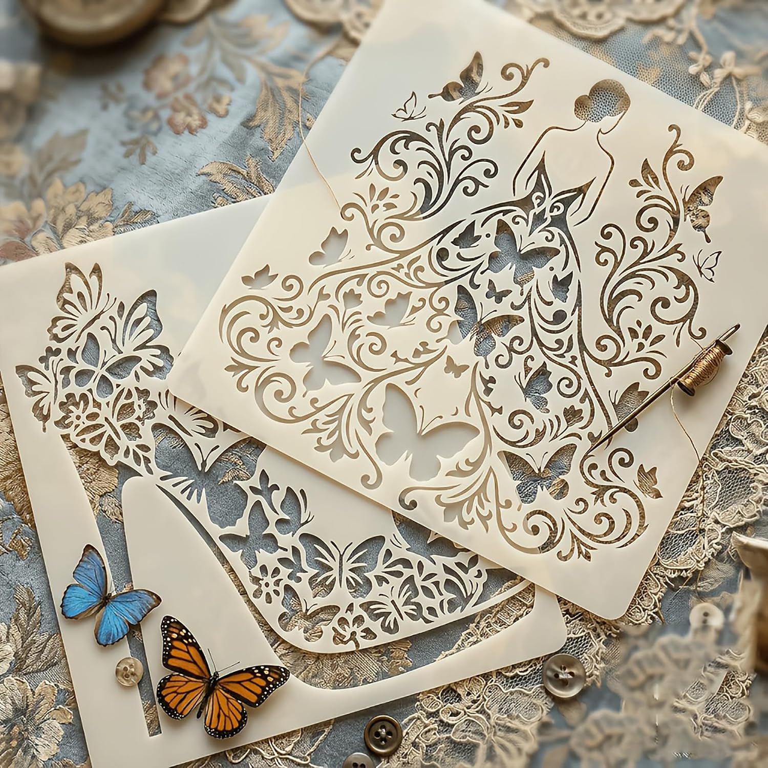 butterfly dress high heel stencil template