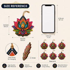 Lotus Shape MDF Wooden Craft Base for DIY Art & Craft, Printed Lotus Cutout for Painting, Diwali DIY Projects, 3.5 x 3.4 Inch, Pack of 6, Cliths