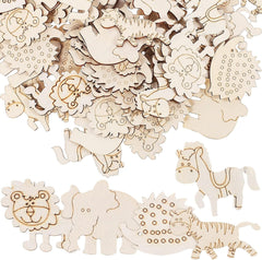 Assorted wooden animal shapes on a white background