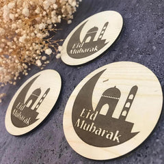 Cliths Set of 24 Ramadan Place Cards Wooden Round Signs Eid Mubarak Table Decor Muslim Home Gift