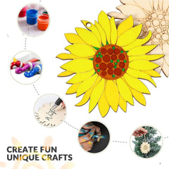 Sunflower-shaped craft item with decorative elements and text 'Create fun unique crafts' on a white background.