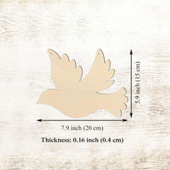 Wooden dove shape with measurements on a light wood background