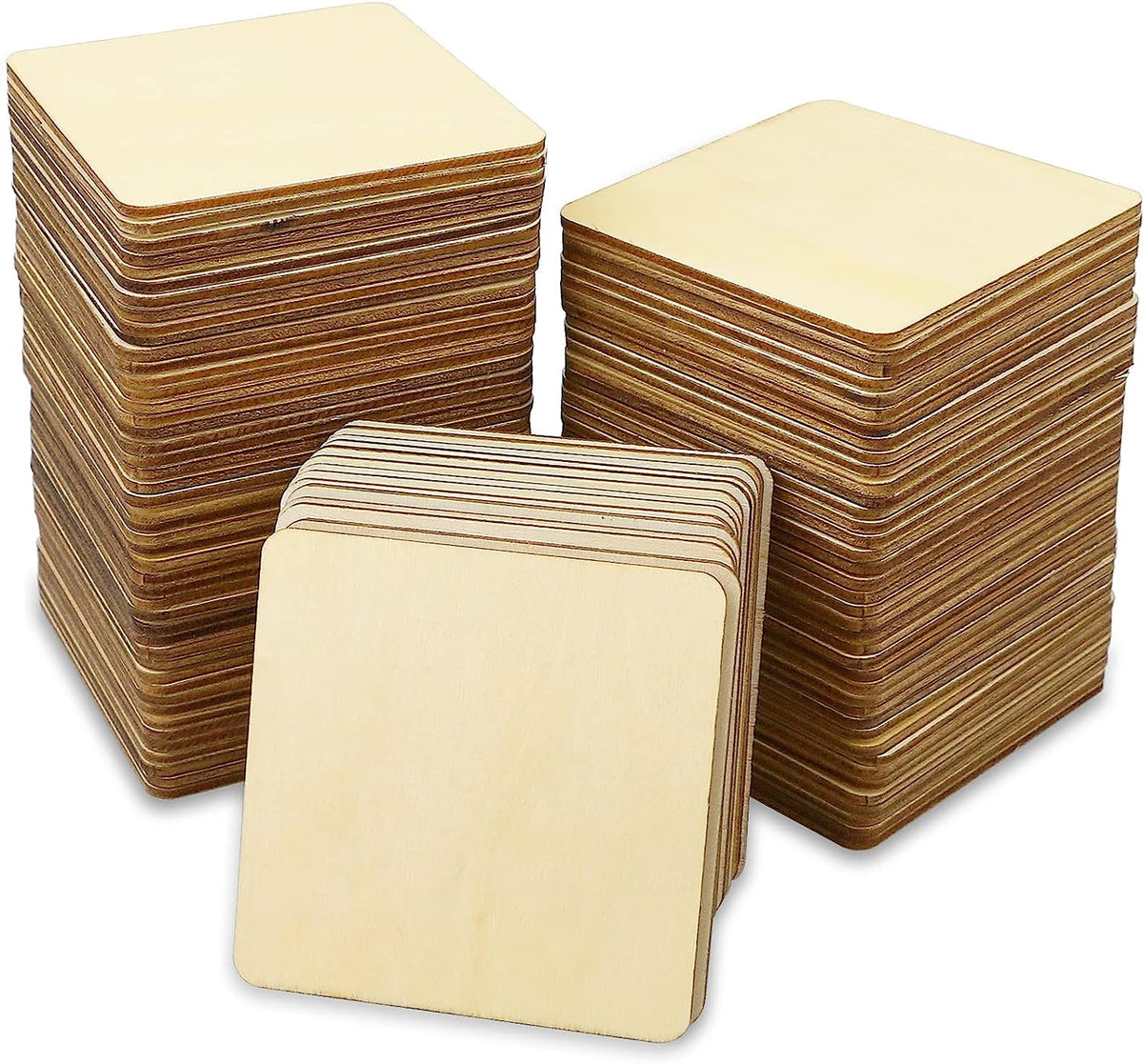 Stacks of wooden cards on a white background