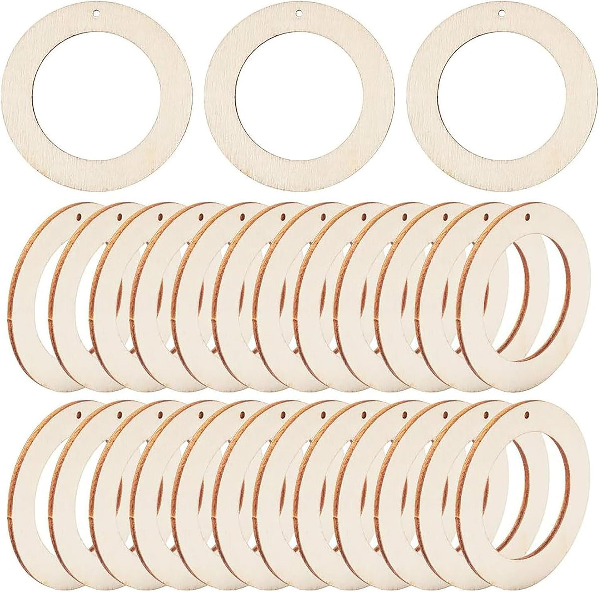 Set of wooden embroidery hoops arranged in a pattern