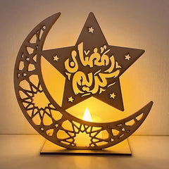 Cliths Ramadan Mubarak Wooden Moon & Star Decor Islamic Eid Al Adha Home Ornament Muslim Festival