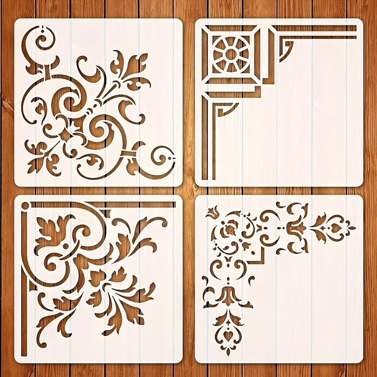 Cliths 4 Pcs Border Stencil Template for Painting Brocade Design Reusable Plastic Craft Templates for Wall Furniture Fabric Canvas Wood Home Decor DIY Projects